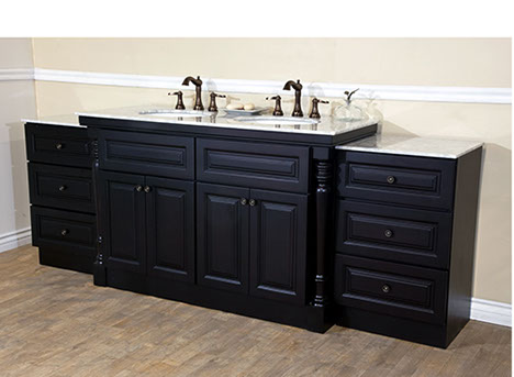 Raised Panel Double Bathroom Vanity, with and Ebony Lacquer Finish