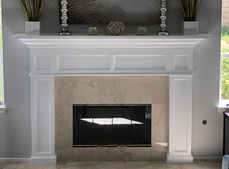 Paint Grade Fluted Colonial Mantel with a Swiss Coffee Lacquer Finish