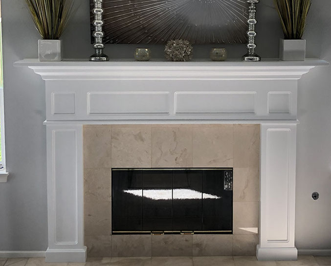 Paint Grade Fluted Colonial Mantel with a Swiss Coffee Lacquer Finish