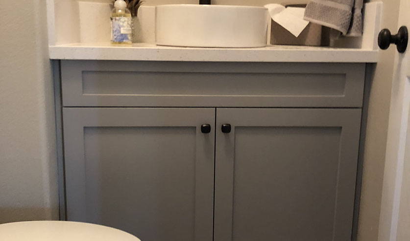 Maple Shaker Style Double Bathroom Vanity with a Rich Mahogony Lacquer Finish.