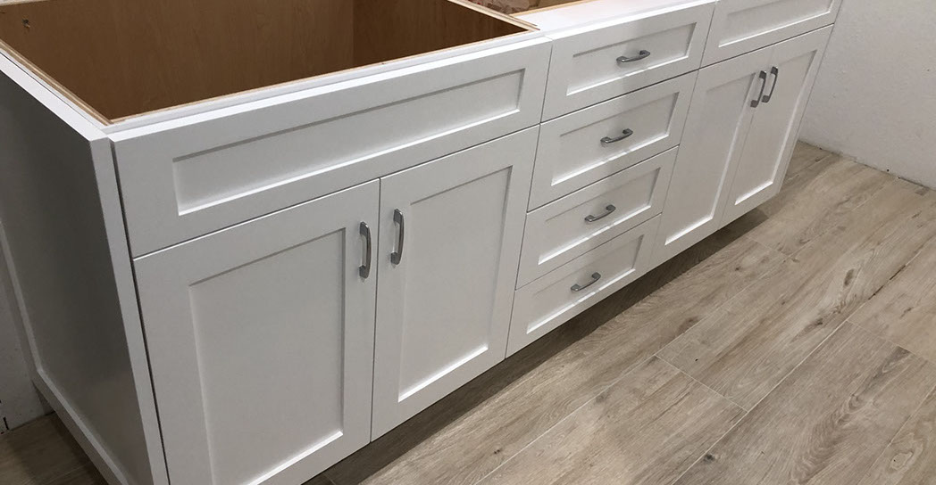 Maple Shaker Style Double Bathroom Vanity with a Rich Mahogony Lacquer Finish.